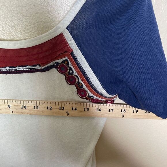 Free People Top Womens SP Colorblock Embroidered Boho Scoop Neck Pullover - Picture 7 of 8